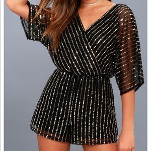 Odelia black and gold sequin romper